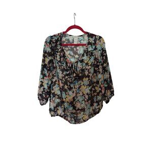 American Rag Cie Womens Sheer Floral Blouse With 3/4 Sleeves Size M